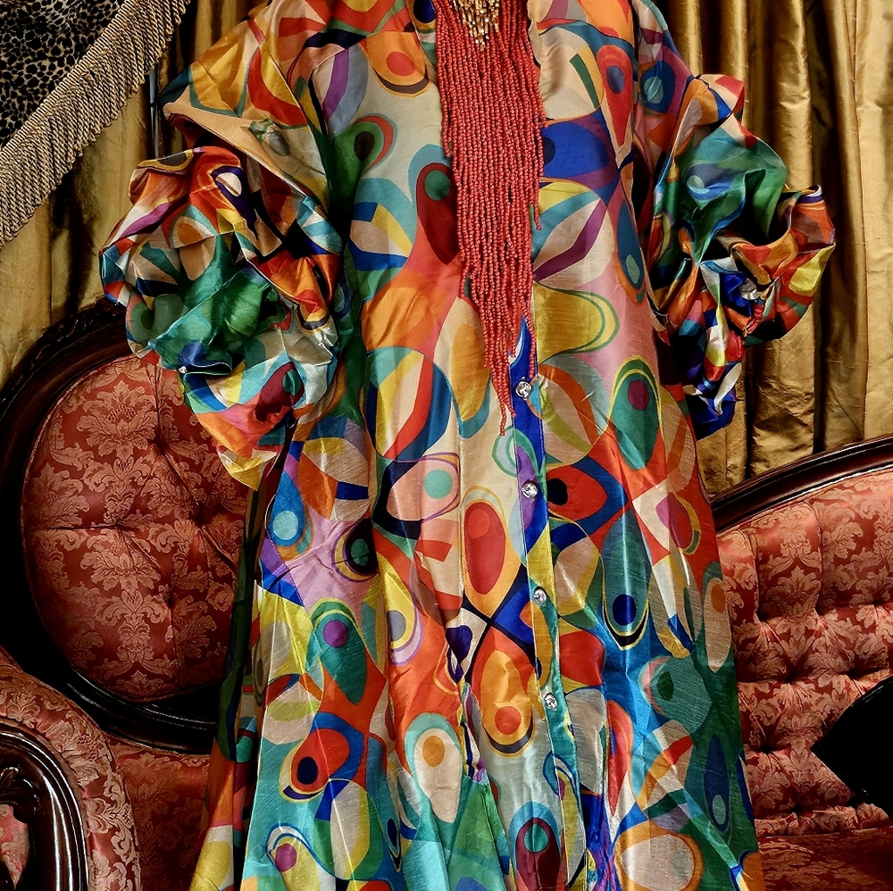 Multi/Colorful Abstract Patterned Dress